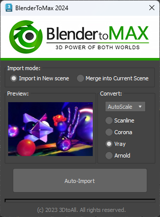 BlenderToMax GUI Button